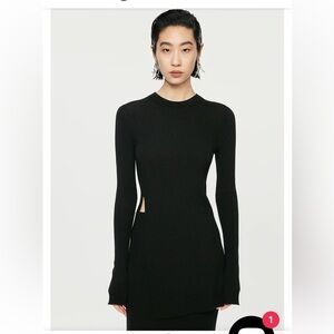 JNBY Fitted Long-sleeved Asymmetrical Black  Sweater Size Medium Minimalist